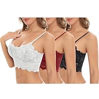 UHouse Lot de 3 Soutien Gorge Dentelle Brassiere Push Up Femme Sexy Brassière sans Armature Bustier Minimiseur Bralette Comfit Bra Crop Top Lingerie Rouge Noir Blanc M