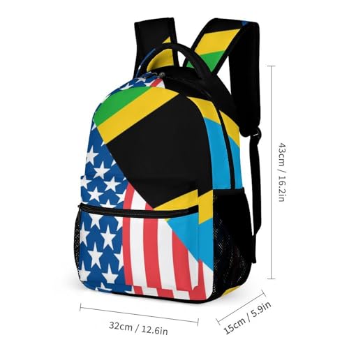 USA And Tanzania Flag Printed Backpack with Lunch Box Bag Pencil Case Pouch 3pcs Daypack Set for Women Men2