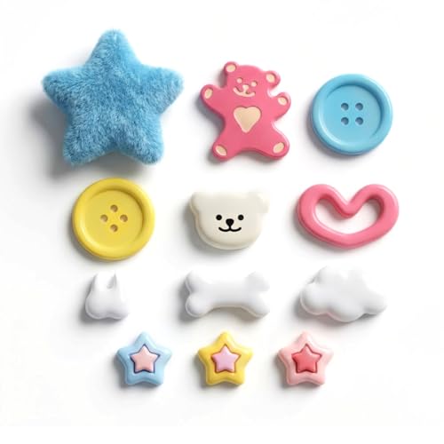 FIMWOLZ 20 Encantos de Zapatos Versátiles - Charms de PVC de Alta Calidad, Compatibles con Jibbitz, Divertidos y Únicos Pins para Crocs con Diseños de Osos, Estrellas y Botones (para Niños y Adultos)