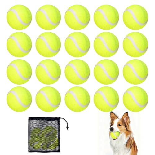 Jonuin 20 Piezas Pelota Tenis para Perros, Pelotas de Tenis (6,3 cm/2,5") con Bolsa de Malla, Ideal para Clases de Tenis, Máquinas Lanzapelotas y Equipo de Juego para Perros