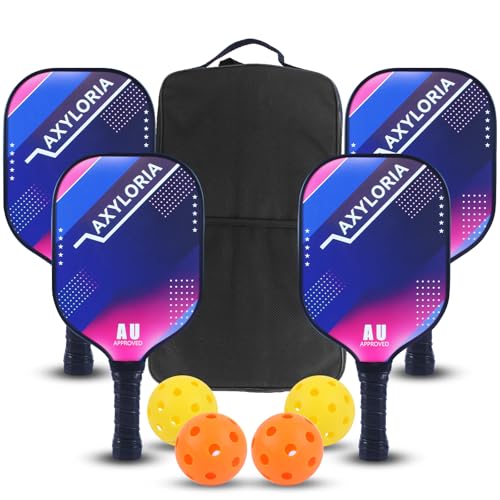 Axyloria Pickleball Paddles Set of 4, USAPA Approved Pickleball Paddle, Lightweight 4 Pickle Ball Rackets, 4 Outdoor Indoor Pickleballs, 1 Pickleball Bag, Elite Performance for Leagues & Group Play