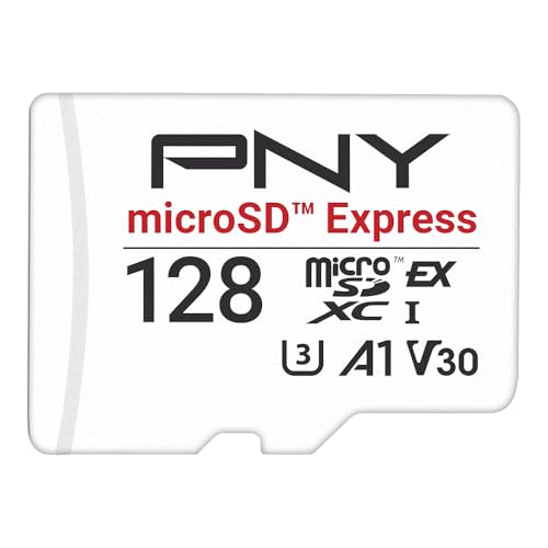 PNY microSD™ Express Carte mémoire microSDXC UHS-I U3 V30 A1 128 Go, jusqu'à 890/550 Mo/s en Lecture/écriture, idéale pour Les appareils compatibles...