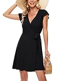 MSBASIC Black Sundress for Women V Neck True Wrap Summer Dresses Casual