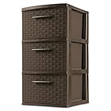 BECENBIN 3-Drawer Wide Weave Design Storage Tower, Espresso Frame & Drawers w/Driftwood Handles, Case of 1, Brown