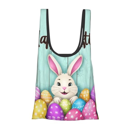 Rabbit Eggs Print Grocery Shopping Bags Reusable With Flowers Plant Lover Gifts Shopping Bag Lightweight Foldable Bag