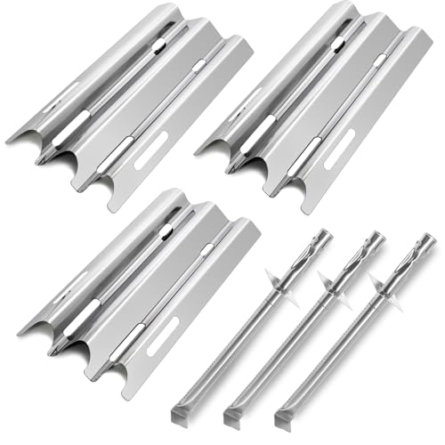 Hiorucet BBQ Grill Replacement Parts for Vermont Castings VM400 VM450 VM600 VM400XBP VM450SSP CF9030 CF9030LP CF9050 CF9055 Jenn-Air JA460 JA461P JA580 Stainless Steel Heat Plates Burners