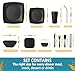Teivio 88-piece With Flatware Plastic Kitchen Wheat Straw Square Dinnerware Set for 8, Unbreakable Dinner/Salad/Appetizer Plates, Snack Bowls, Dipping Sauce Cups,Tumblers, Dishwasher Safe Dish,Black ﻿