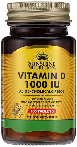 Sunshine Nutrition Vitamin D 1000 Iu (D3 Cholecalciferol) 100 Tablets | Promotes Strong Bones Teeth | Supports Healthy Function | Gluten Free