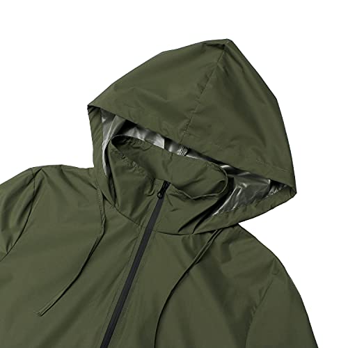 Pesion Women's Green Waterproof Raincoat Lightweight Rain Jacket Hooded Windbreaker With Pockets For Outdoor Climb Hiking Fish #TOP3