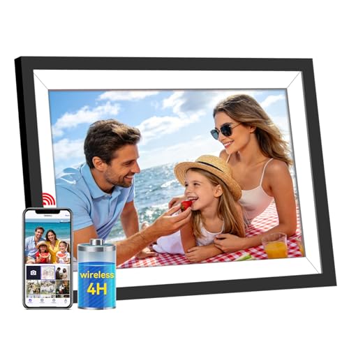 Battery Powered Digital Picture Frame UHALE,10.1' 1920x1080 HD IPS Touchscreen, Cordless Photo Frame with Auto-Rotate, Share Photos & Videos, 32GB Memory, Ideal Gift for Family