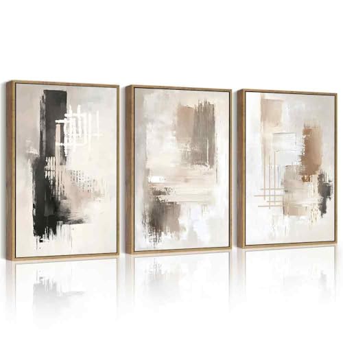 PHOPAGO Modern Abstract Framed Wall Art Mid Century Minimalist Beige Pastel Neutral Wall Decor for Kitchen Bathroom - 11x14in Natural Framed