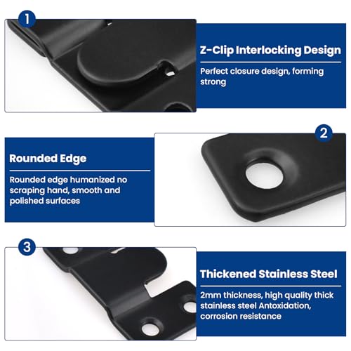 Image of 10Pcs Flush Mount Bracket, Stainless Steel Heavy Duty Interlock Hanging Photo Frame Bracket, Hardware for Headboard Wall Mounting Picture Hanging Sectional Couch Connecting Black