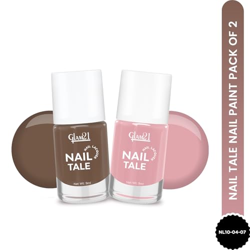 Image of Glam21 Nail Tale- Nail Lacquer|Multicolor|Quick Drying Nail Polish| Glossy Gel Finish Nail Kit | Highly Pigmented & Long Lasting | Chip Resistance|9ml Each| Pack Of 2 (Shade-07-04)