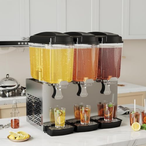 3-Tank 18L Commercial Beverage Dispenser, Compressor Cooling, Stainless Steel