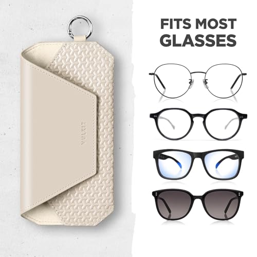 Image of VULKIT Portable Leather Eye Glasses Case for Women & Men, Slim Sunglass Case, Unisex Eyeglass Case