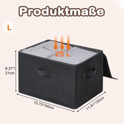 Exquilnova 2 Stück Aufbewahrungsbox mit Deckel Stoff, stapelbare Faltbox mit Reißverschluss, Kisten Aufbewahrung mit Deckel mit Griff für Bettdecken, Kleidung (L:40 x 30 x 21 cm)