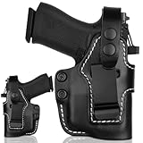 Universal Leather Holster for P365/P365XL, Hellcat, G43/G48, G43X MOS/G48 MOS with TLR-6 and TLR-6 HL – IWB and OWB Convertible, Optic Ready, Steel Clip Fits 1.75' Belt, Ambidextrous, Black