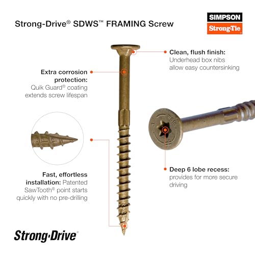 Simpson Strong-Tie SDWS16300QR75 Tornillos de enmarcado Strong-Drive SDWS, 0.160 pulg x 3 pulg, Quik-Guard, Cabezal Bajo, Punta Sierra, Tan (Paquete de 75) miniatura 4