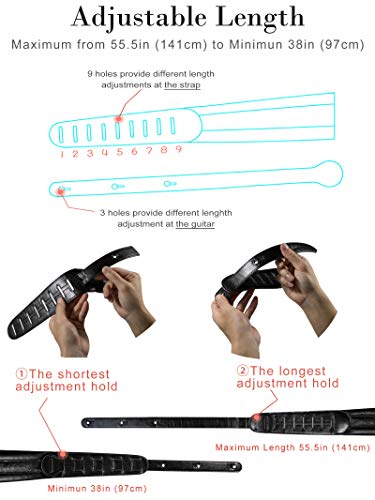 Wepop Leather Guitar Strap 3.5In Acoustic Bass Electric Neoprene Soft Comfortable (Red) #TOP5