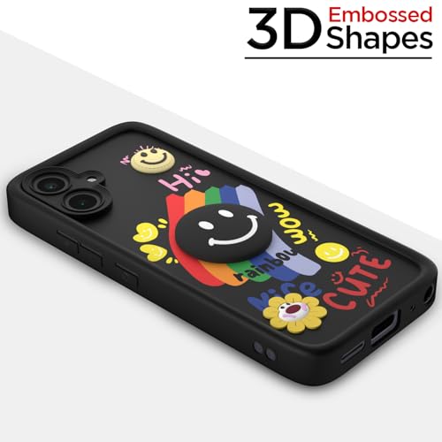 Image of Pikkme Back Cover for Samsung Galaxy M05 / A05 / F05 | Soft Silicone| Cute Rainbow Smile & 3D Cartoon Flower Design | Shockproof Raised Camera Protection Bumper Case (Black)