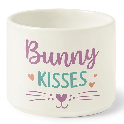 FoszaSzept Easter Candy Dish Cauldron - Bunny Mini Ceramic Candy Bowl Tiered Tray Decor, Easter Snack Serving Bowl Table Wishes Accents for Party Birthday Home Kitchen (Colorful Bunny Kisses)