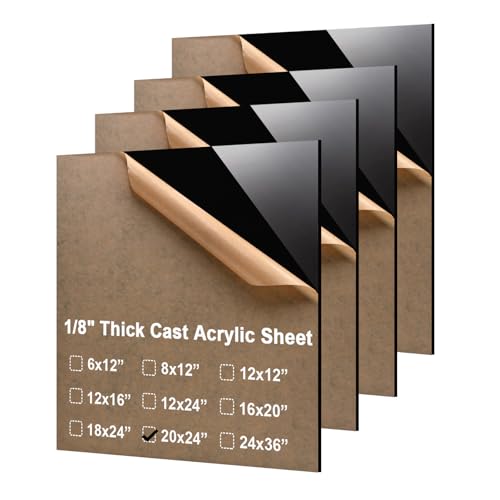 Image of KINLINK 20x24 Plexiglass Sheets 1 /8 inch Thick - 3mm Black Cast Acrylic Sheet, Plastic Board Polycarbonate Sheet for DIY Project, Craft, Table Top, Acrylic Sign and Wedding Invitation 4 Pack