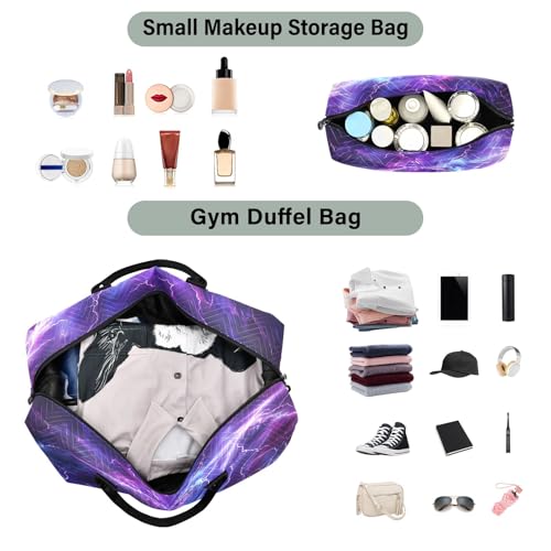 Weekender Bags Travel Duffel Gym Bag Blue Purple Cross Lightning Carry on Overnight Tote Bag with Toiletry Bag for Airplane Travel Trip Gym Yoga4