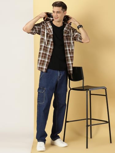 Image of Thomas Scott Men's | Checks | Full Sleeve | Regular Fit | 100% Cotton | Hooded | Casual Shirt