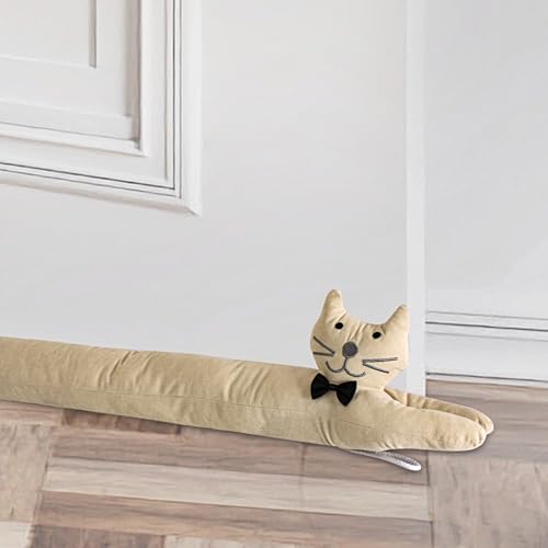 CERAYOU Cat Fabric Under Door Draft Stopper, 3LB Heavy Duty Decorative Soundproof Door Draft Blocker, 36 Inch Animal Energy Saving Draft Guard,Off-White Cat