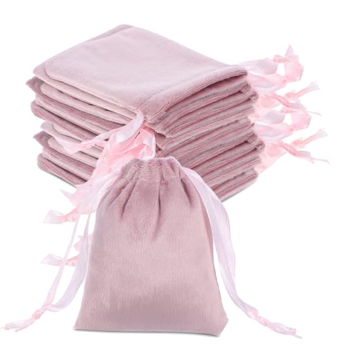HaiFafafaing 12pcs Velvet Gift Bags With Drawstrings 3x4 Inch Pink Small Velvet Cloth Drawstring Gift Bags Jewelry Pouches For Gifts Wrapping Wedding Party Favor Christmas DIY Craft