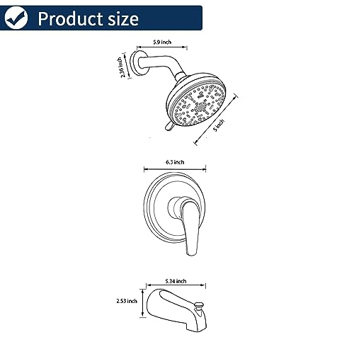 Shower Tub Kit Tub Shower Faucet Combo Set Bathtub Faucet Set Shower System with Tub Spout Shower Valve and Trim Kit Shower Fixtures Brushed Gold by DIFEINI - Used condition - Image 7