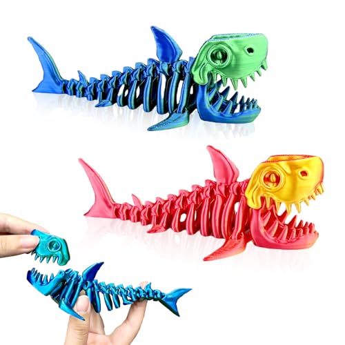 Image of MAVLENT 3D Printed Shark Animals Toys - 2PCS Flexible Fidget Toys for Adults, Home Office Decor, Stocking Stuffers Bulk, Birthday Party Halloween