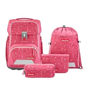 Step by Step Basis Schulranzen-Set „Pink Bubbles“, 4-teilig, rosa, ergonomischer Tornister mit Reflektoren, Hüft- und Brustgurt, für Kinder ab der 1. Klasse, 20 Liter