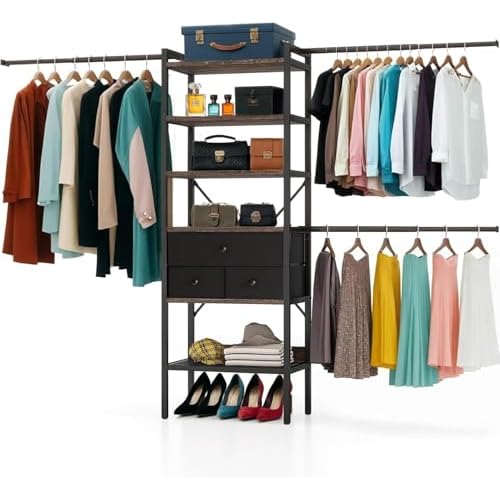 YITAHOME Modular Closet System with Drawers & Clothing Rack – Adjustable Wardrobe Organizer, Durable Steel Frame, Space-Efficient Design for Bedroom, Closet, or Laundry Room, Quick Assembly