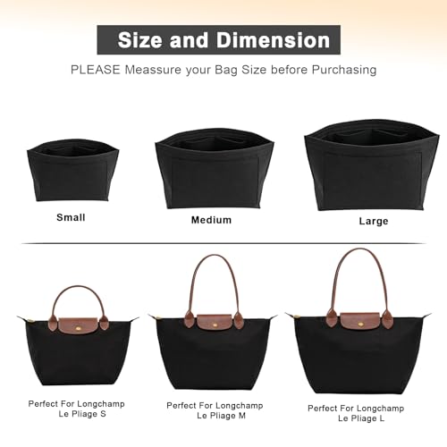 Felt Purse Organizer Insert for Longchamp Le Pliage L Handbag Insert (Large, Black)4