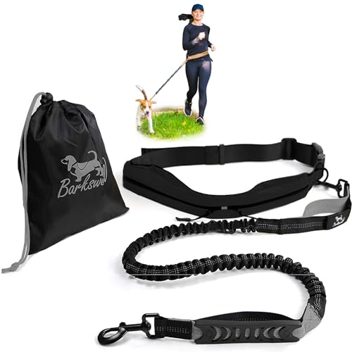 Barkswell Joggingleine Hunde mit Bauchgurt zum Laufen, Joggen, Wandern - Bauchgurt Hundeleine mit 2 Taschen für Wertsachen. - Freihandleine Hund für Grosse und Mittelgroße Hund