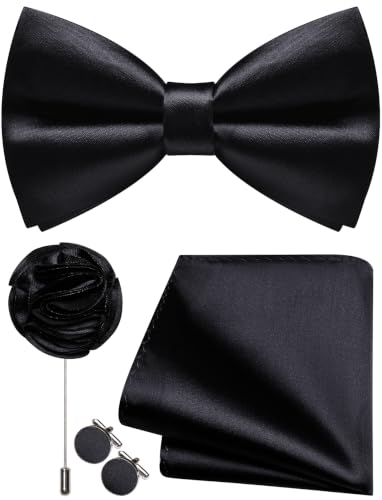 Image of Solid Color Bow Ties for Men Silk Pre-tied Tuxedo Bowtie Set 4PCS | Pre-tied in 3 seconds,adjustable 4PCS bow tie and pocket square cufflinks lapel pin set,wedding,formal,party,prom,graduation