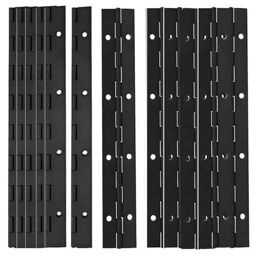 12PCS 8Inch Black Continuous & Piano Hinges, 1.2'' Open Width Heavy Duty Piano Hinge with Holes, 304 Stainless Steel 0.04'' Folding Hinges for Storage Boxes Cabinets Door Piano