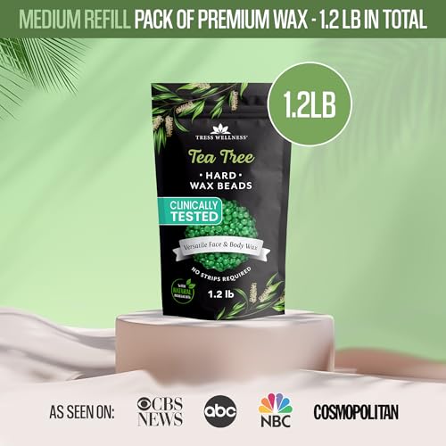Image of Tress Wellness Wax Beads - Safe for Skin - Dermatologically Tested - At-Home Kit for Bikini, Brazilian & Full Body - Tea Tree 1.2 lb