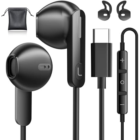 USB C Headphones for iPhone 15/15 Pro/ 16 Pro Max Galaxy S24 Ultra Type C Wired Earbuds with Microphone Noise Isolation Stereo in Ear USB C Earphones Wired for Samsung S22 Ultra S23 Android Cover