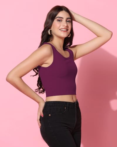 Image of TOPLOT Women's Solid Ribbed Round Neck Sleeveless Slim Fit Tank Top (5069)