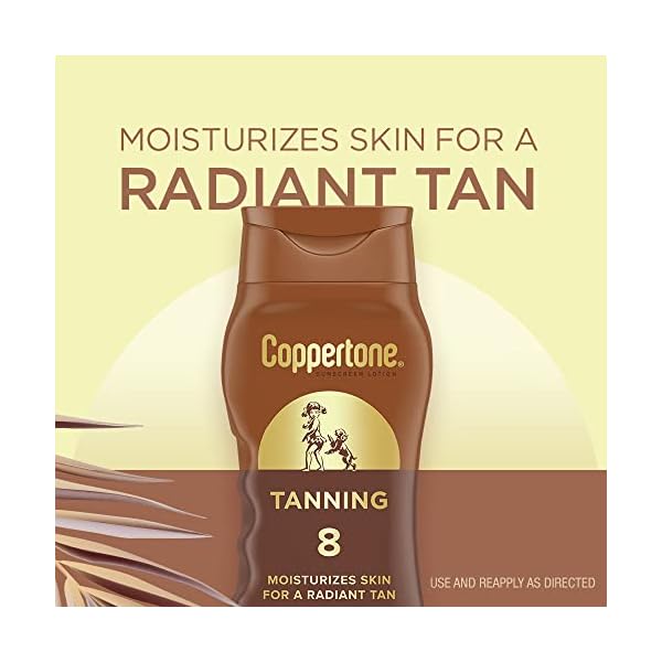 Coppertone Sunscreen Tanning Lotion SPF 8, Lightweight and Non Greasy Sunscreen, Water Resistant, Oxybenzone Free, Sun Tan Lotion Moisturizes Skin for a Radiant Tan, 8 Fl Oz Bottle, Pack of 2