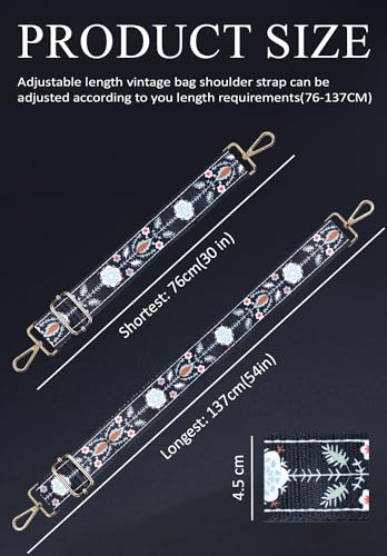 Image of Lyrovo Adjustable Purse Strap Replacement for Women, 1.5 inch Wide Crossbody Shoulder Strap Boho Handbag Strap(Flower Black)
