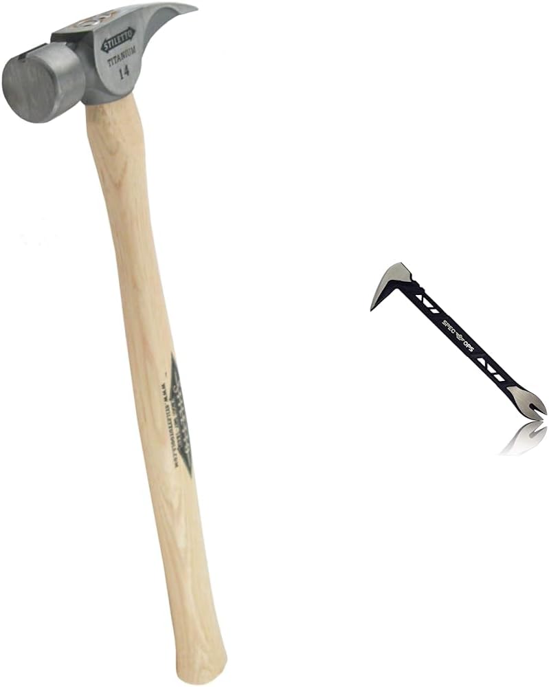 Stiletto 14-oz Titanium Framing Hammer Bundle With 10" Nail Puller Pry Bar