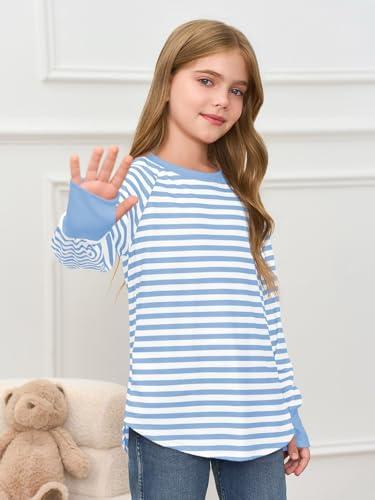 Image of Haloumoning Girls Striped Long Sleeve Shirts 5-14 Years
