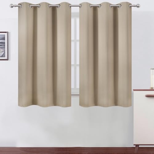Image of LEMOMO Khaki Blackout Curtains 42 x 54 Inch Length Set of 2 Panels Grommet Bedroom Curtains for Living Room