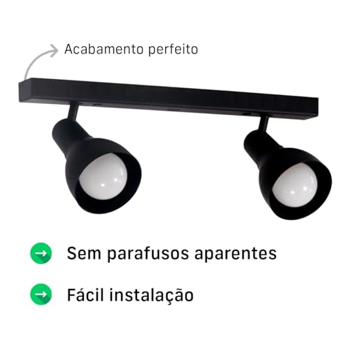 Luminária Trilho Spot Duplo 2 Lâmpadas E-27 Preto