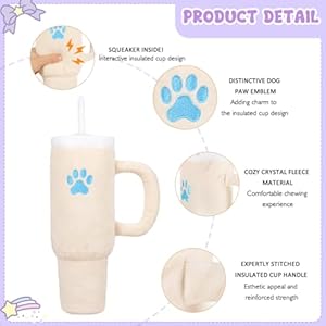 Insulated Cup Dog Toy, Funny Squeaky Toy for Chewers, Interactive Cute Plush and Stuffed Toy for Medium and Small Dogs, Perfect for Dog Birthday Gifts (40 oz, Apricot)