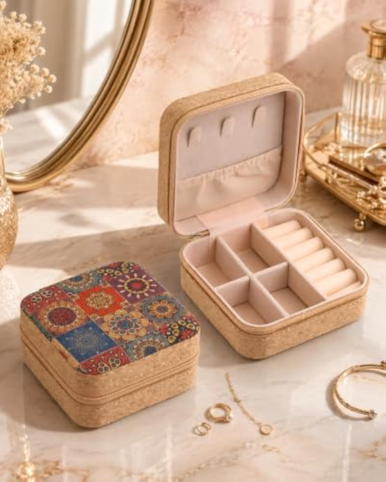 Printed Fabric Jewellery Box, Compact Travel Organizer