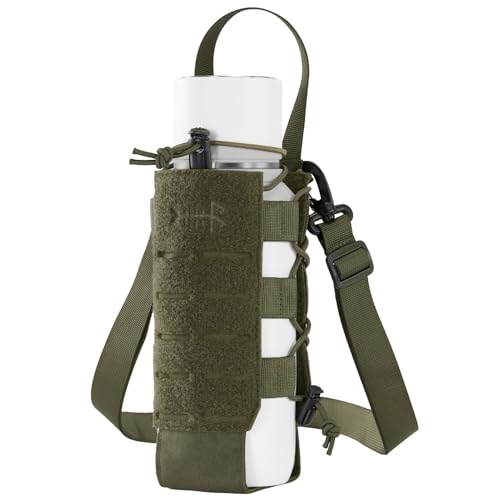 BASSDASH MOLLE Water Bottle Holder Pouch with Shoulder Strap Modular Bag for Fishing Hunting Hiking Travel Outdoor Activities